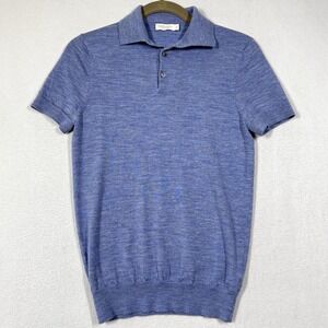 SUITSUPPLY Polo Shirt Mens XS 100% Merino Wool Blue Heather Knit Short Sleeve